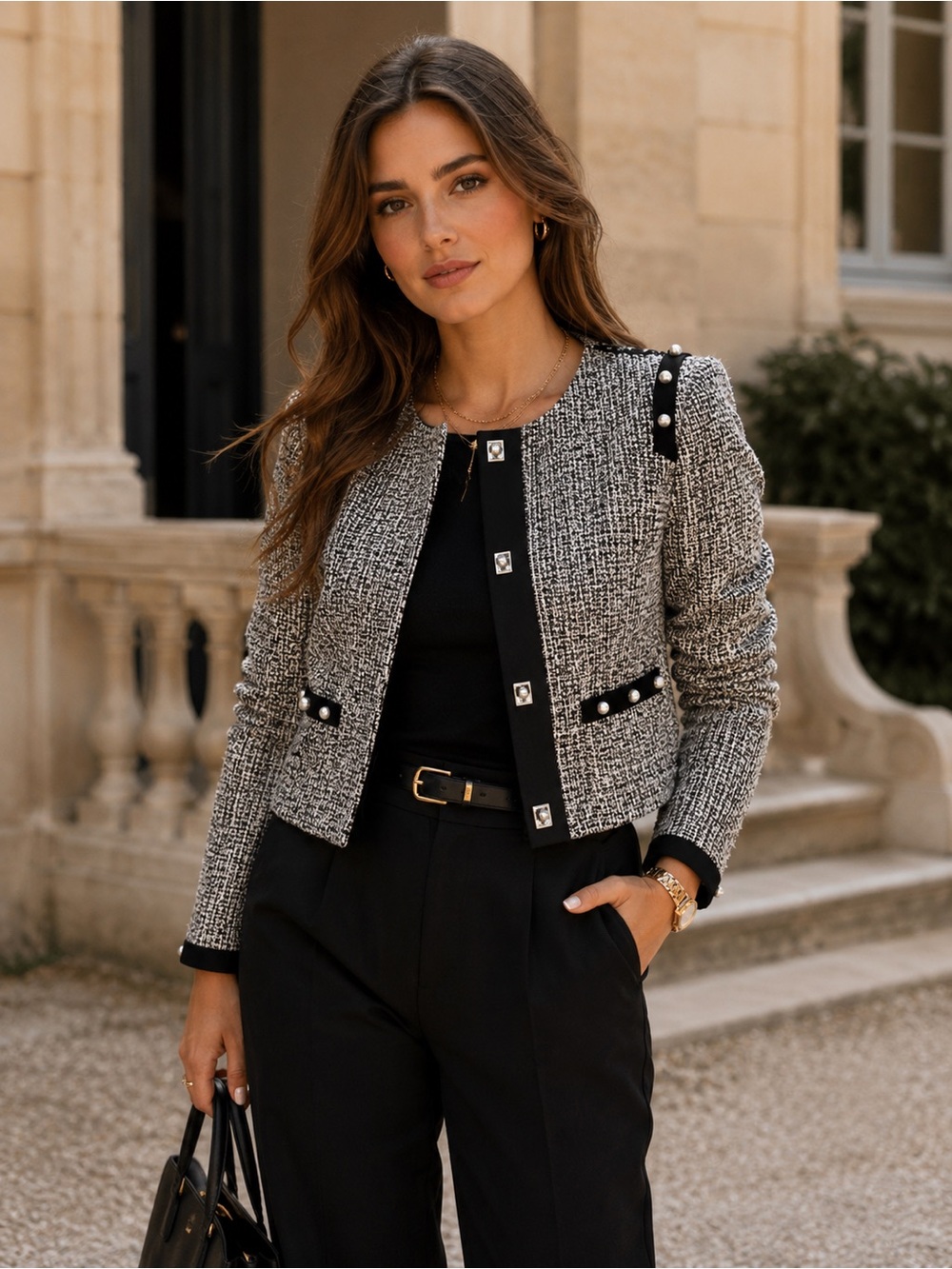Adelyn Rae Tweed Cropped Blazer Gray Sz S
